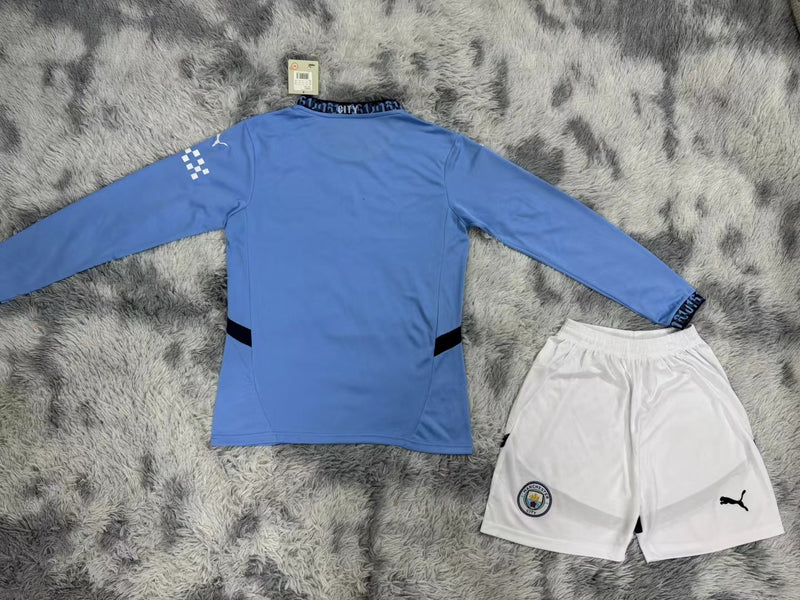 Kit Infantil Manchester City Home Manga Longa 24/25 Puma Unissex - Azul Claro