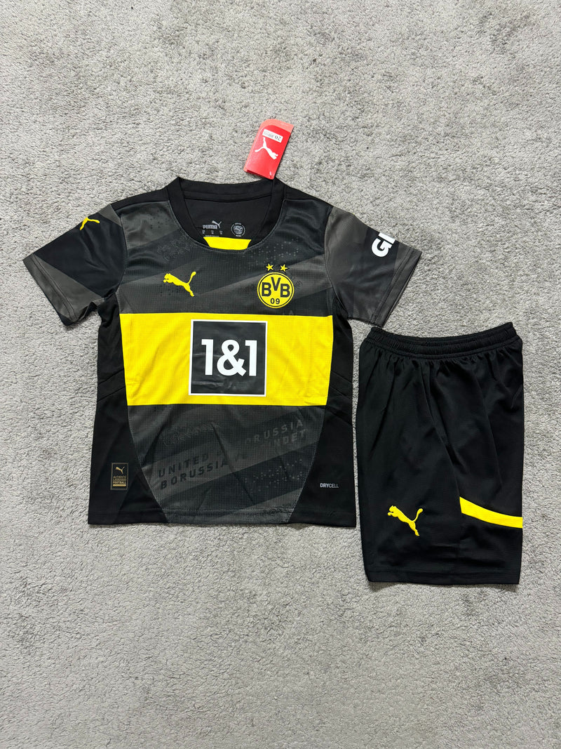 Kit Infantil Borussia Dortmund Away 24/25 Puma Unissex - Preto e Amarelo