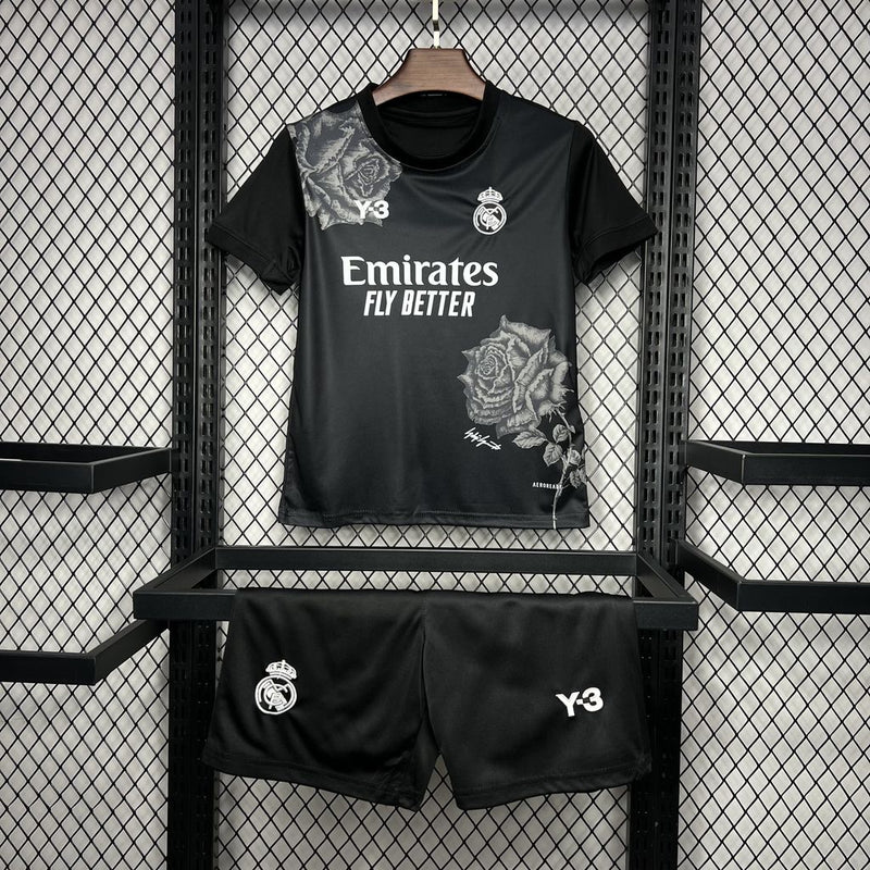 Kit Infantil Real Madrid Fourth 24/25 Y-3 Masculina - Preta