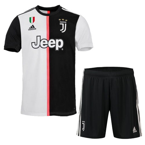 Kit Infantil Juventus Home 2019 Retrô Camisa + Shorts Adidas Unissex - Preta e Branca