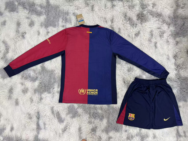 Kit Infantil Barcelona Home 24/25 Manga Longa Camisa + Shorts Nike Unissex - Grená