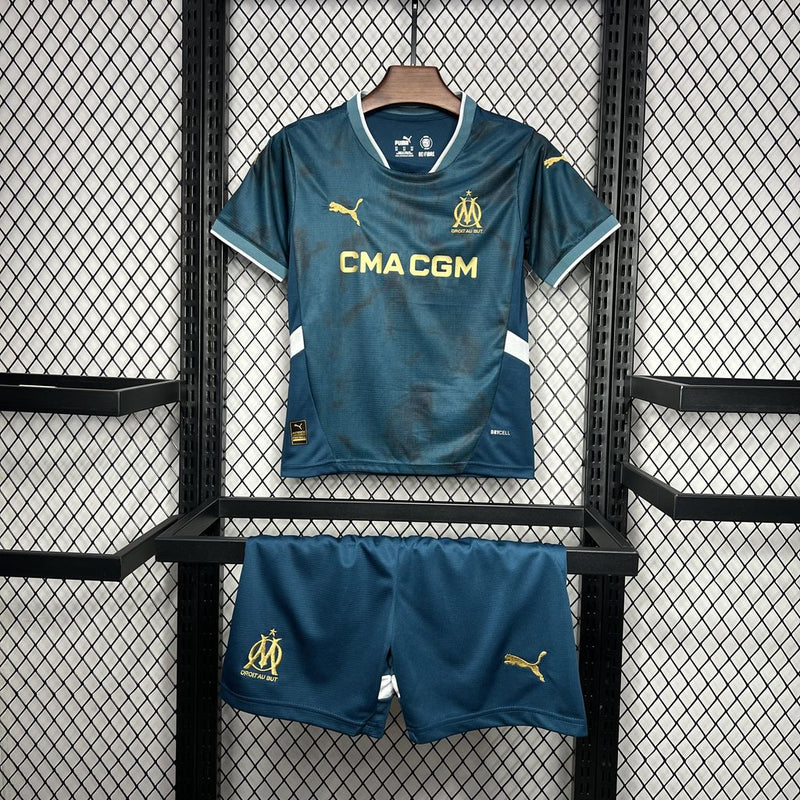 Kit Infantil Olympique De Marseille Away 24/25 Unissex Puma - Azul Escuro