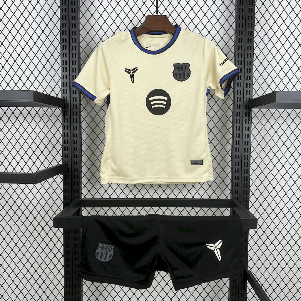 Kit Infantil Barcelona Away 25/26 Camisa + Shorts Nike Unissex - Bege