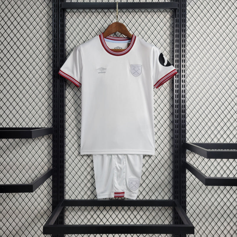 Kit Infantil West Ham Away 23/24 Unissex Umbro - Branco