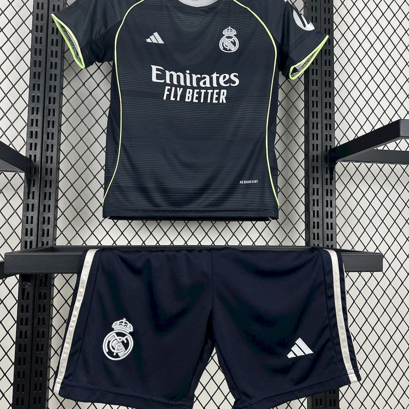 Kit Infantil Real Madrid Away 25/26 Adidas Masculina - Preto