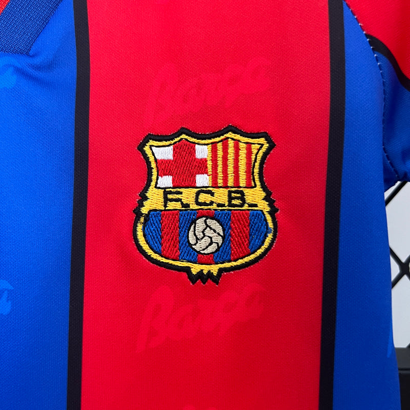 Kit Infantil Barcelona Retrô Home 95/96 Camisa + Shorts Kappa  Unissex - Grená