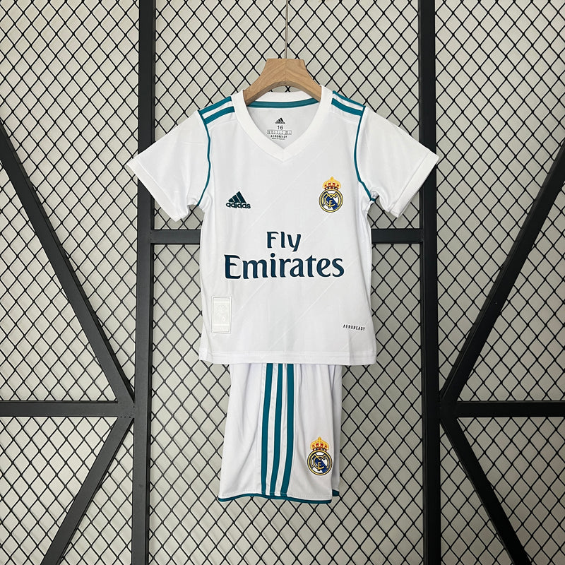 Kit Infantil Real Madrid Retrô Home 2017 Camisa + Shorts Adidas Unissex - Branca