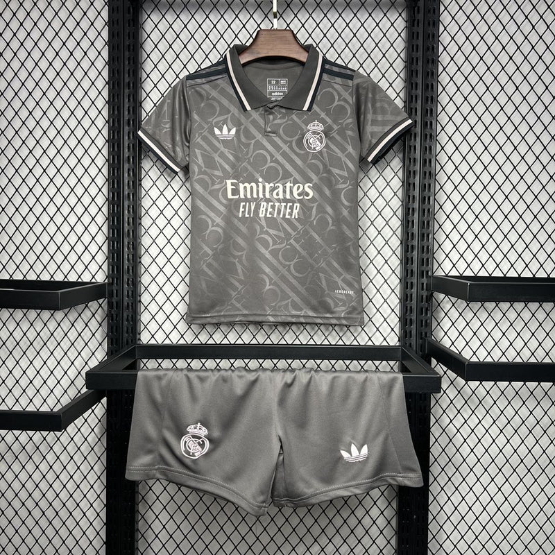 Kit Infantil Real Madrid Third 24/25 Adidas Masculina - Cinza