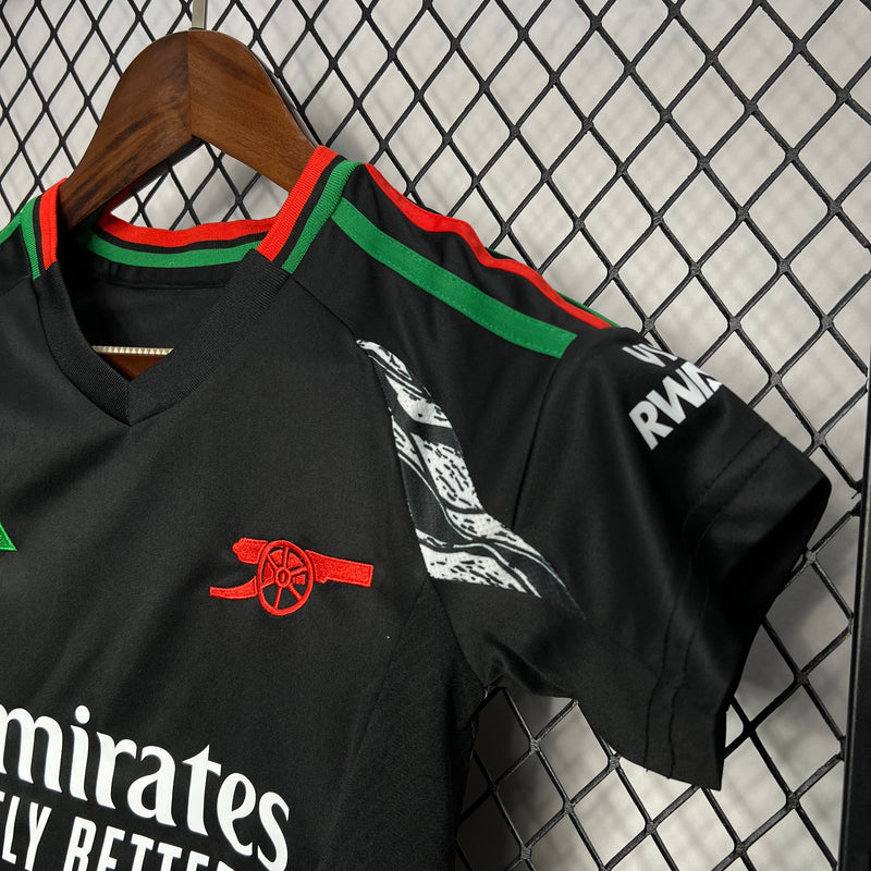 Kit Infantil Arsenal Away 24/25 Camisa + Shorts Adidas Unissex - Preto