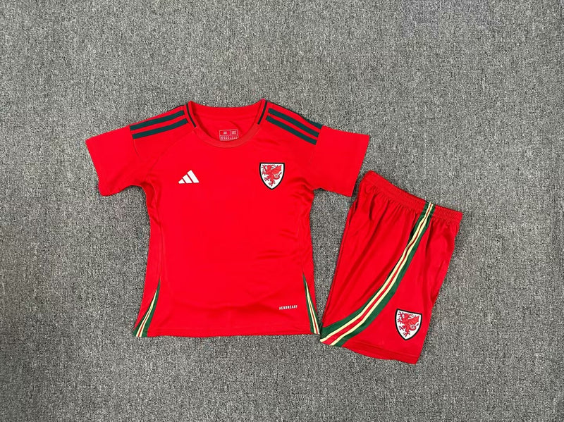 Kit Infantil Pais de Gales Home 24/25 Adidas Unissex - Vermelho