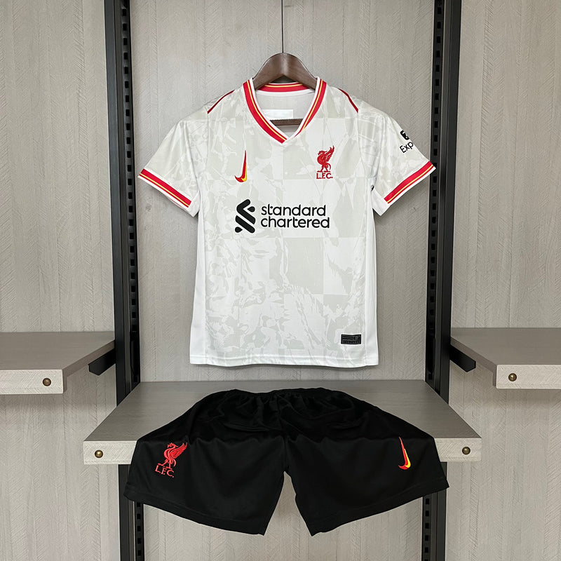 Kit Infantil Liverpool Third 24/25 Camisa + Shorts Nike Unissex - Branco