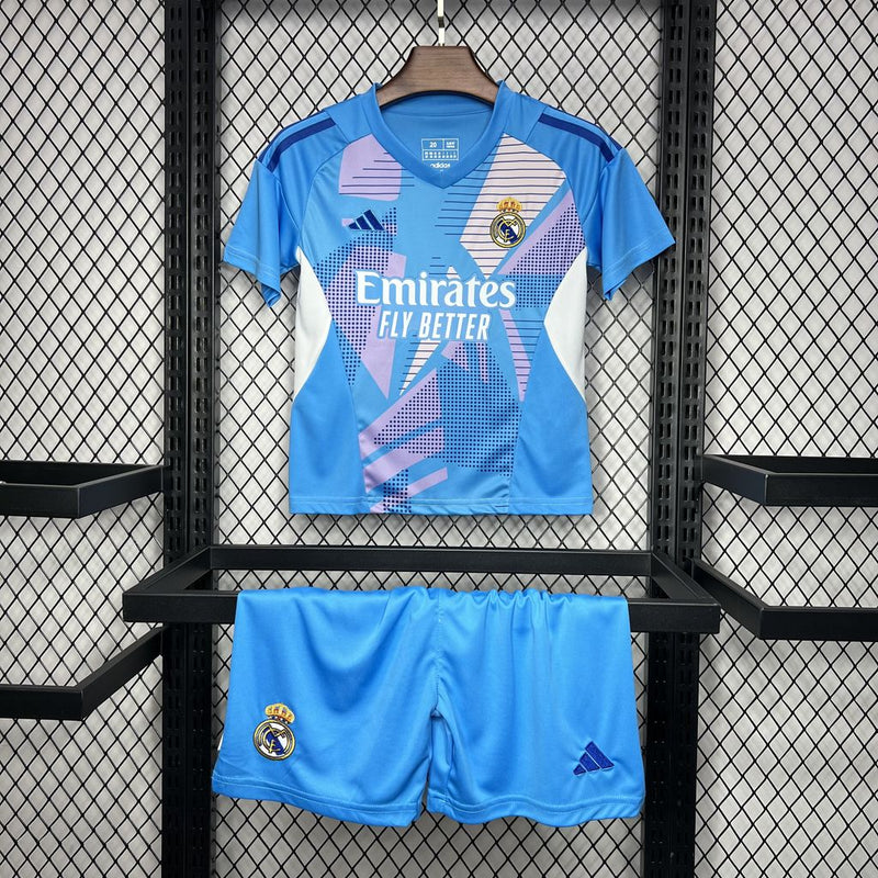 Kit Infantil Real Madrid Goleiro 24/25 Camisa + Shorts Adidas Unissex - Azul