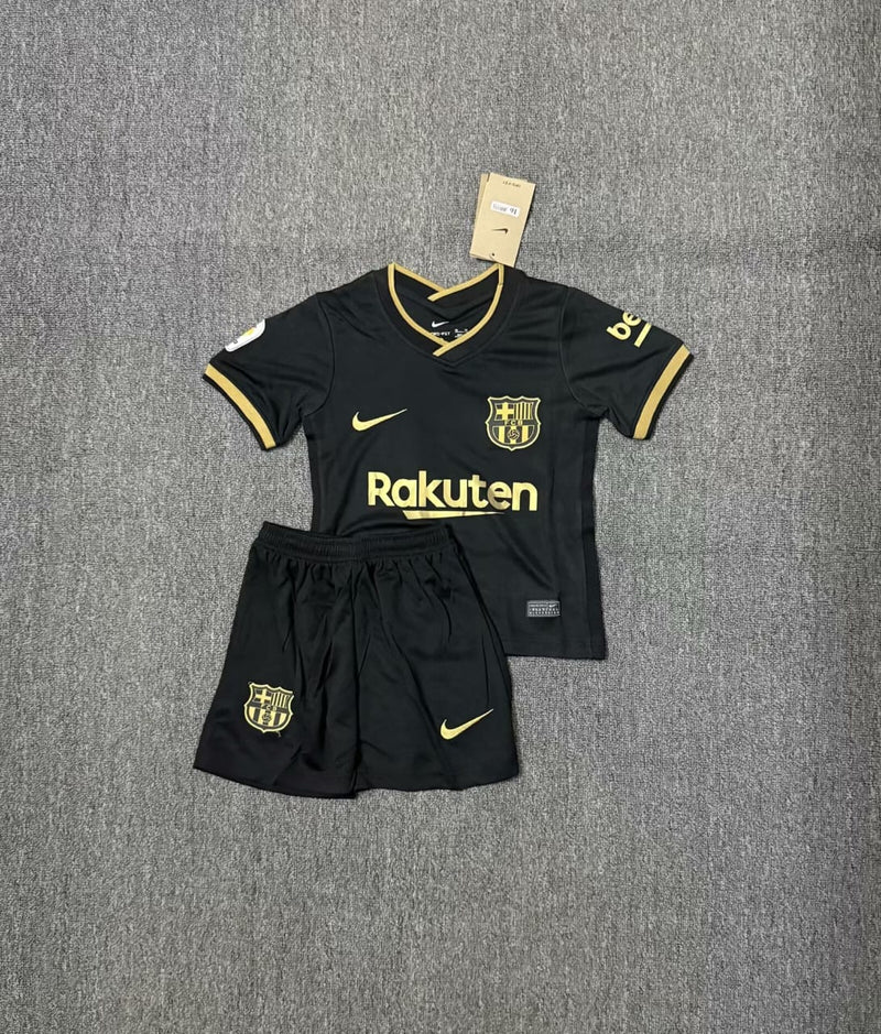 Kit Infantil Barcelona Retrô Away 2021 Camisa + Shorts Nike  Unissex - Preto e Dourada