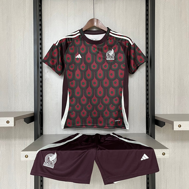 Kit Infantil México Away 24/25 Adidas Masculina - Vermelho e Preto