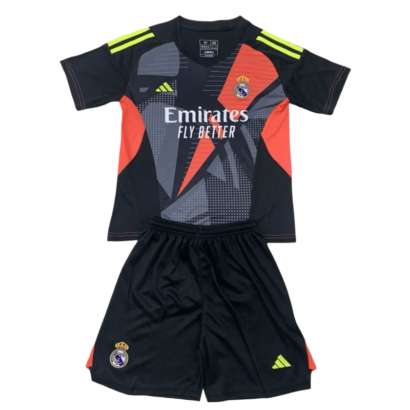 Kit Infantil Real Madrid Goleiro 24/25 Camisa + Shorts Adidas Unissex - Preto