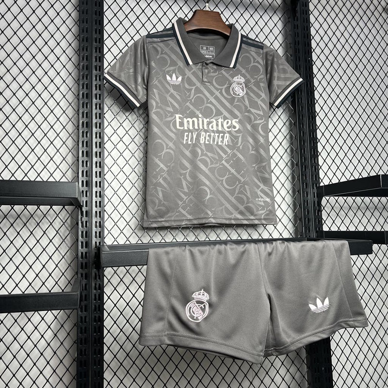 Kit Infantil Real Madrid Third 24/25 Adidas Masculina - Cinza