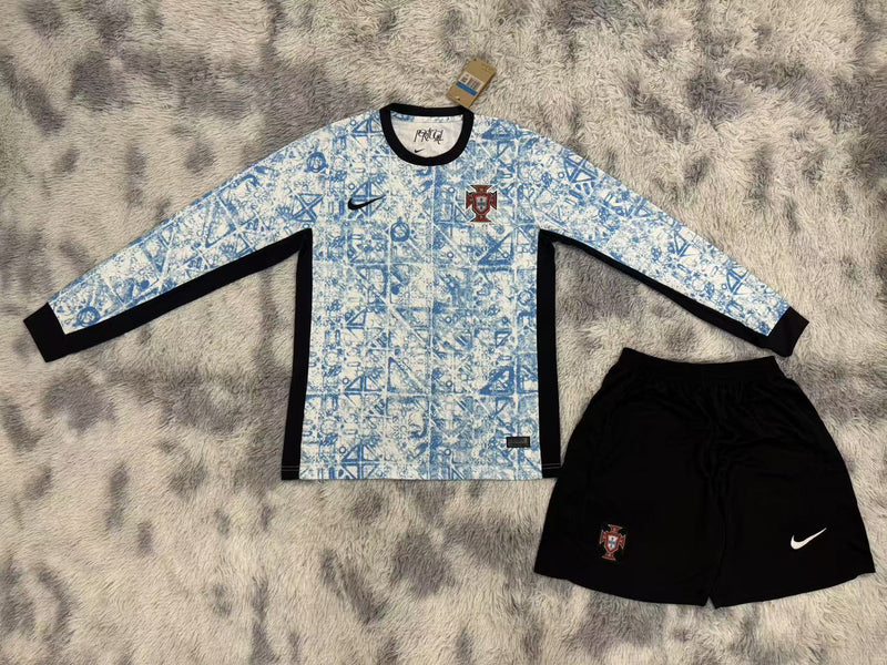 Kit Infantil Portugal Away Manga Longa 24/25 Nike Unissex - Branco e Azul