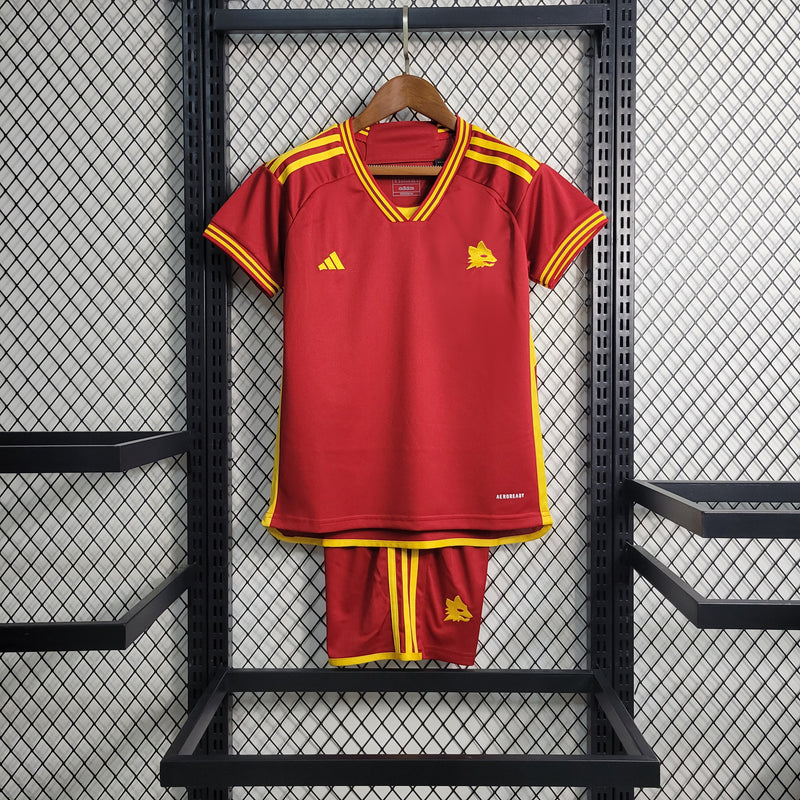 Kit Infantil Roma Home 23/24 Unissex Adidas - Vermelho e Amarelo