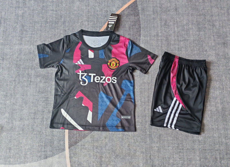 Kit infantil Manchester United Treino 24/25 Unissex Adidas - Colorido