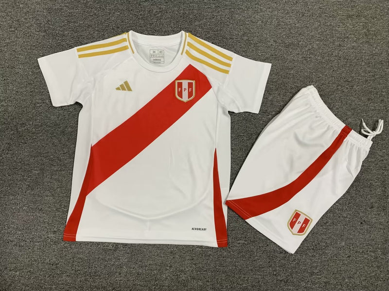 Kit Infantil Peru Home 24/25 Adidas Unissex - Branco e Vermelho