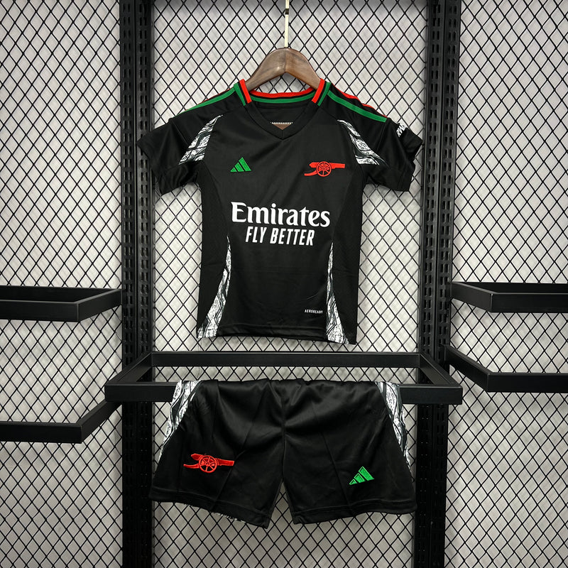 Kit Infantil Arsenal Away 24/25 Camisa + Shorts Adidas Unissex - Preto