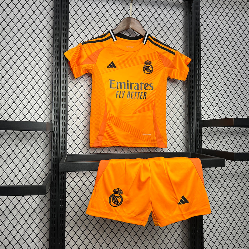 Kit Infantil Real Madrid Away 24/25 Adidas Masculina - Laranja