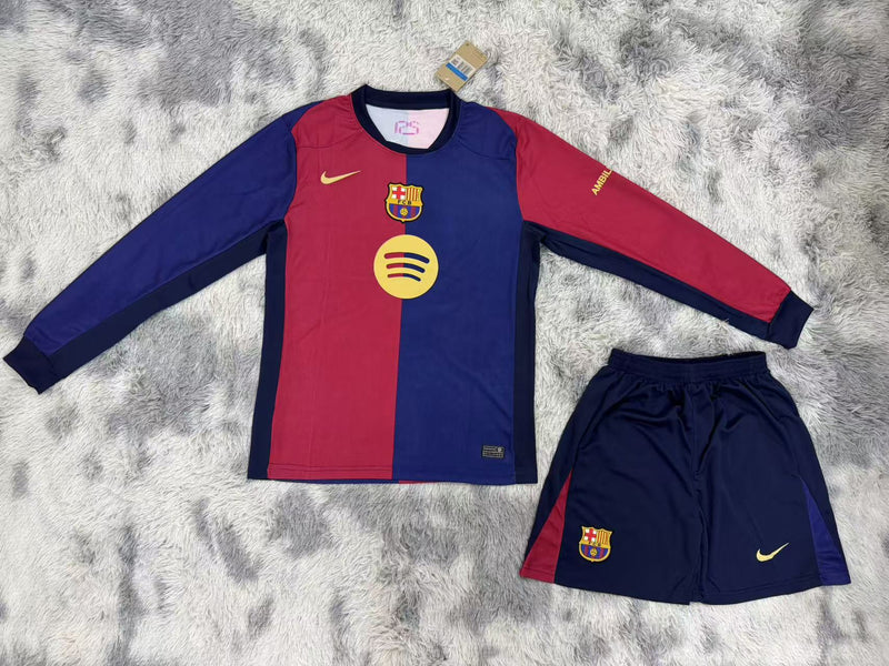 Kit Infantil Barcelona Home 24/25 Manga Longa Camisa + Shorts Nike Unissex - Grená