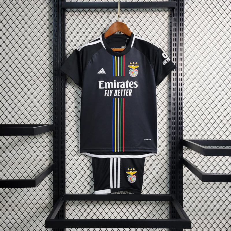 Kit Infantil Benfica Away 23/24 Adidas Unissex - Preto