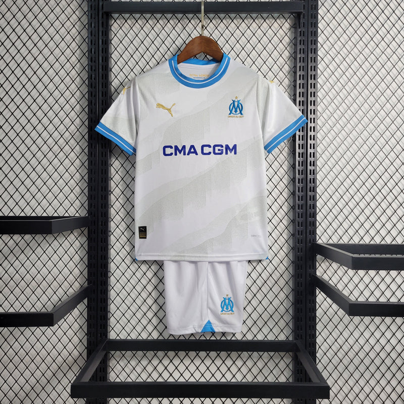 Kit Infantil Olympique De Marseille Home 23/24 Unissex Puma - Branco