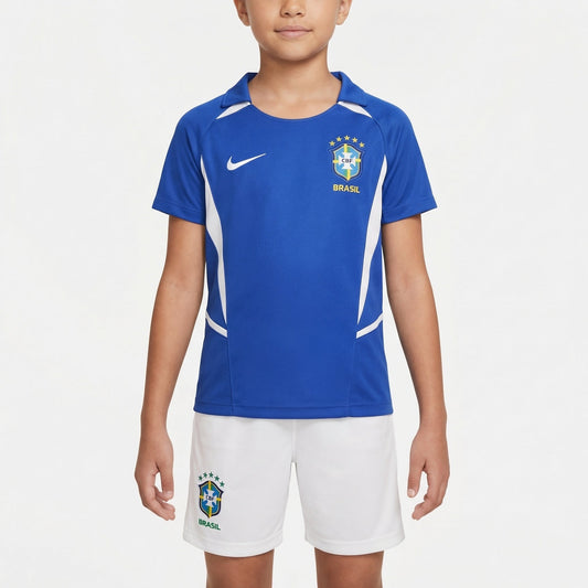 Kit Infantil Brasil Retro Away 2002 Feminino Nike - Azul