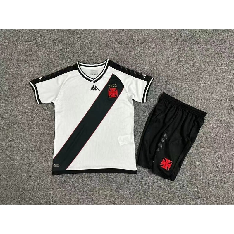 Kit Infantil Vasco Away 24/25 Camisa + Shorts Kappa Unissex - Branco e Preto