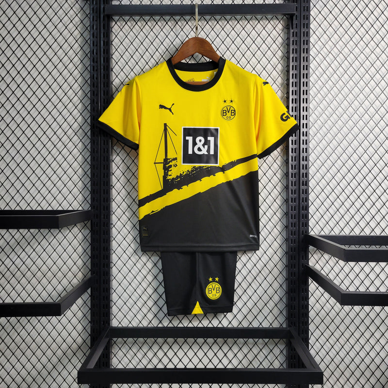 Kit Infantil Borussia Dortmund Home 23/24 Puma Unissex - Amarela e Preta