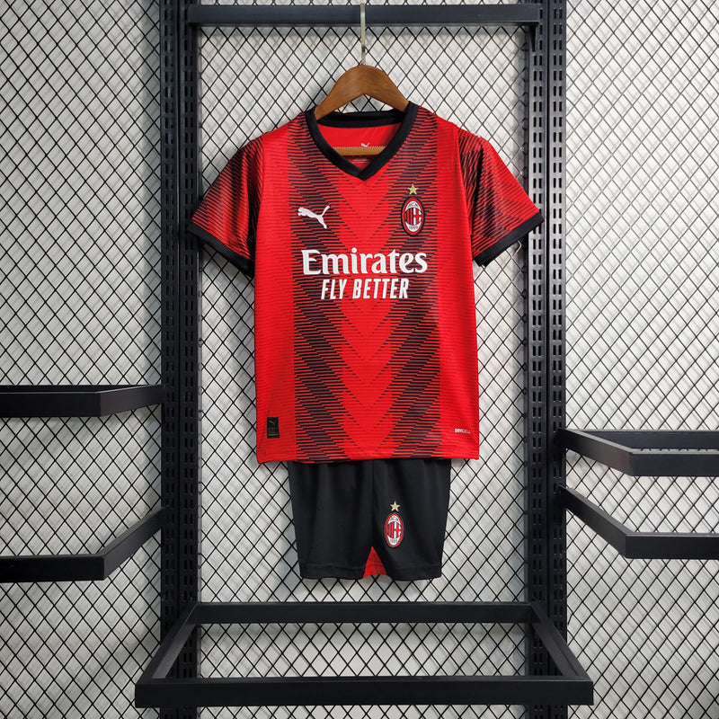 Kit Infantil Milan Home 23/24 Unissex Puma - Vermelho e Preto