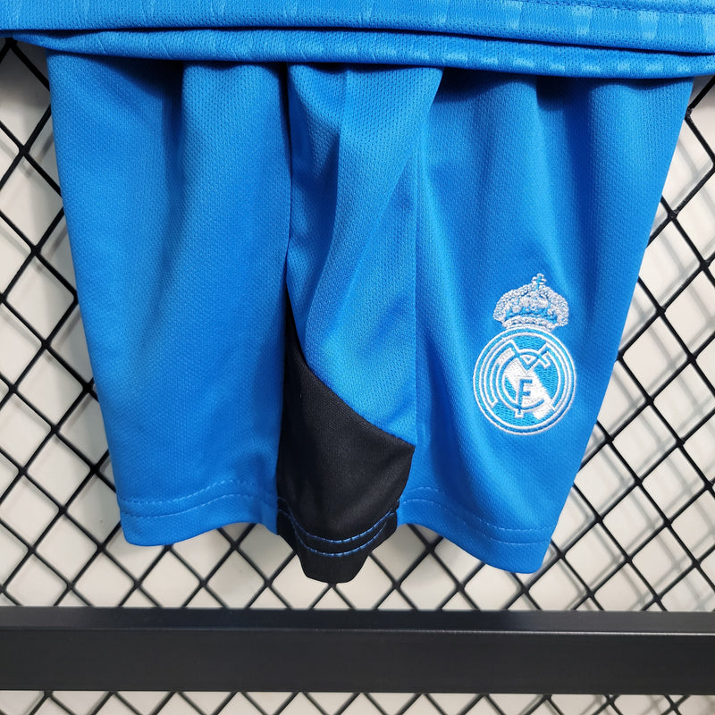 Kit Infantil Real Madrid Goleiro 23/24 Camisa + Shorts Adidas Unissex - Azul