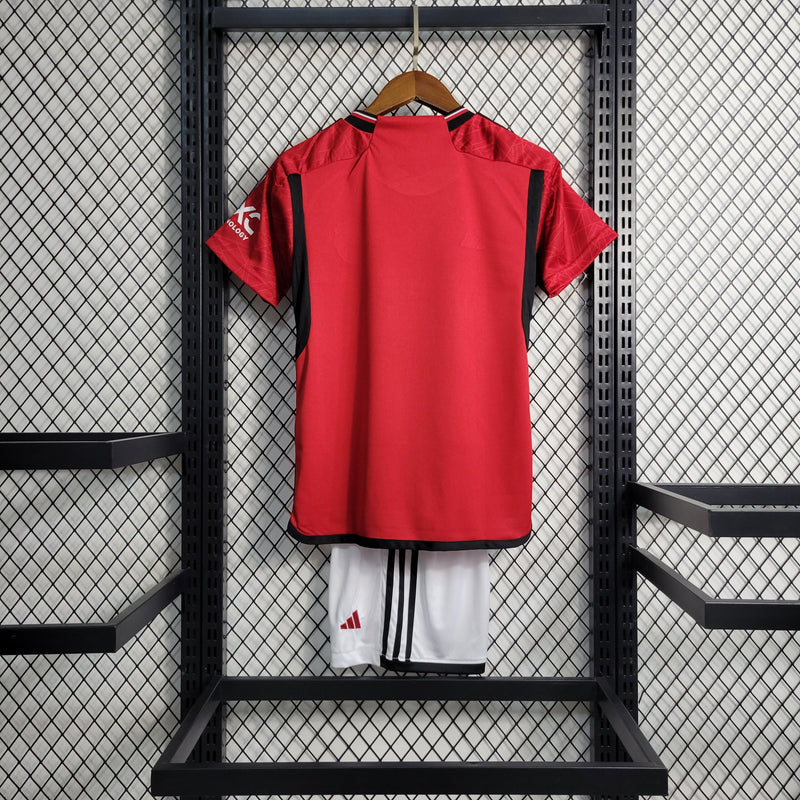 Kit infantil Manchester United Home 23/24 Unissex Adidas - Vermelho