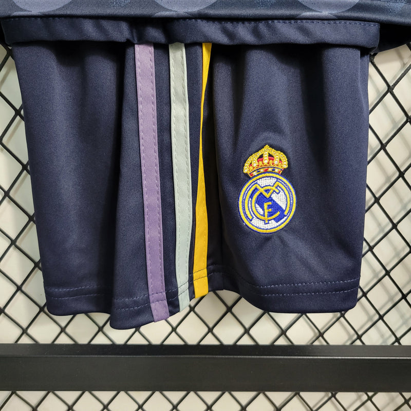 Kit Infantil Real Madrid Away 23/24 Camisa + Shorts Adidas Unissex - Preto e Azul