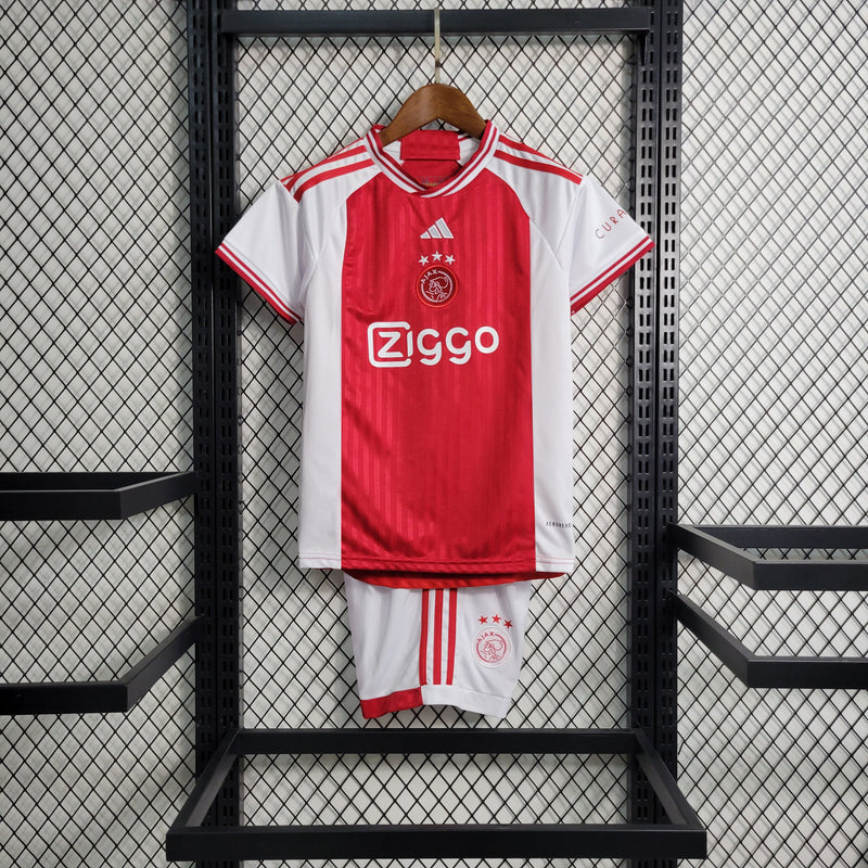 Kit Infantil Ajax Home 23/24 Adidas Unissex - Branca e Vermelha