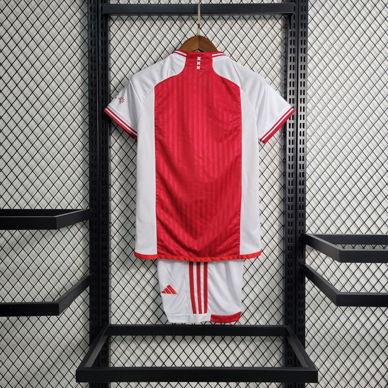 Kit Infantil Ajax Home 23/24 Adidas Unissex - Branca e Vermelha