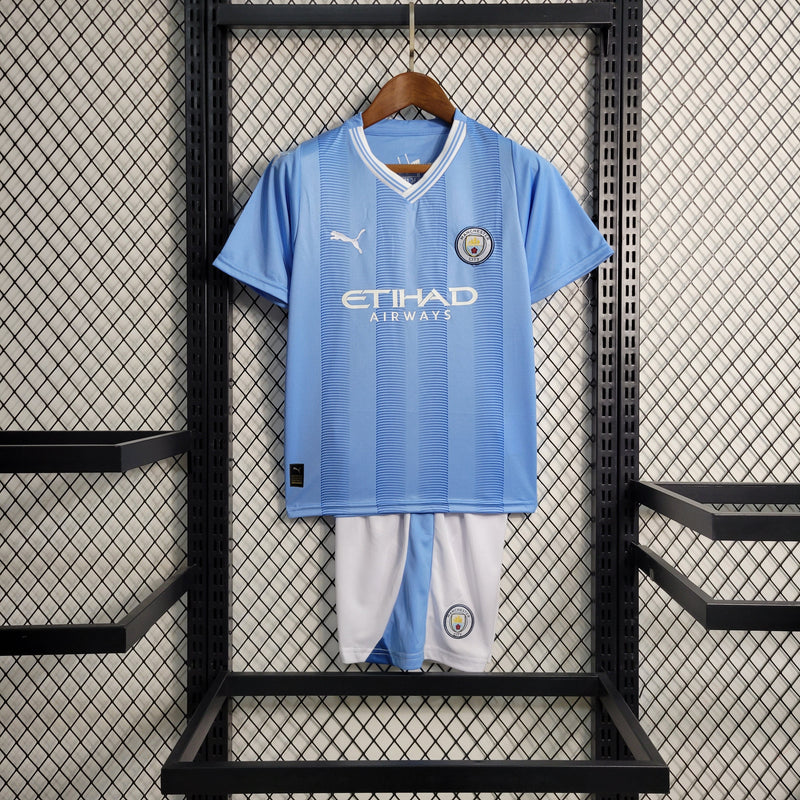 Kit Infantil Manchester City Home 23/24 Unissex Puma - Azul