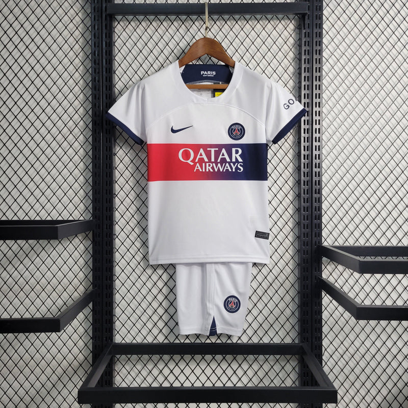 Kit Infantil PSG Away 23/24 Unissex Jordan  - Branca