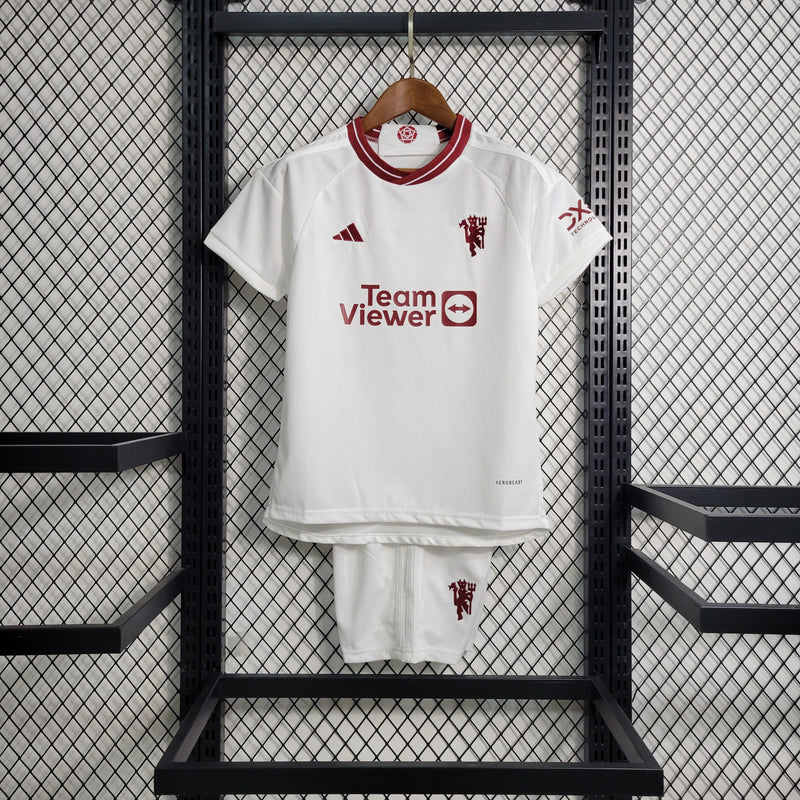 Kit infantil Manchester United Third 23/24 Unissex Adidas - Branca