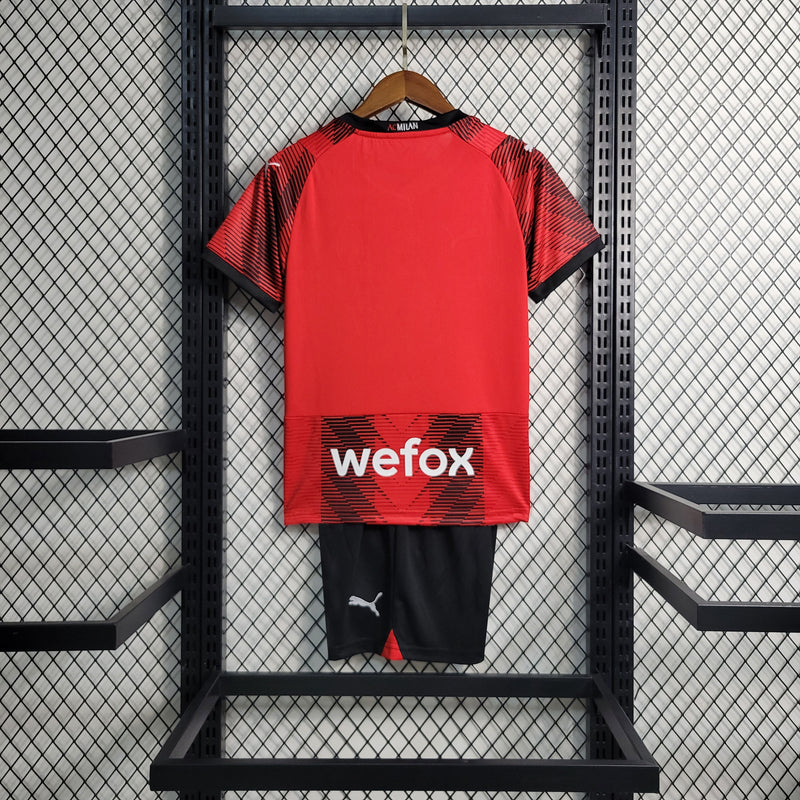 Kit Infantil Milan Home 23/24 Unissex Puma - Vermelho e Preto